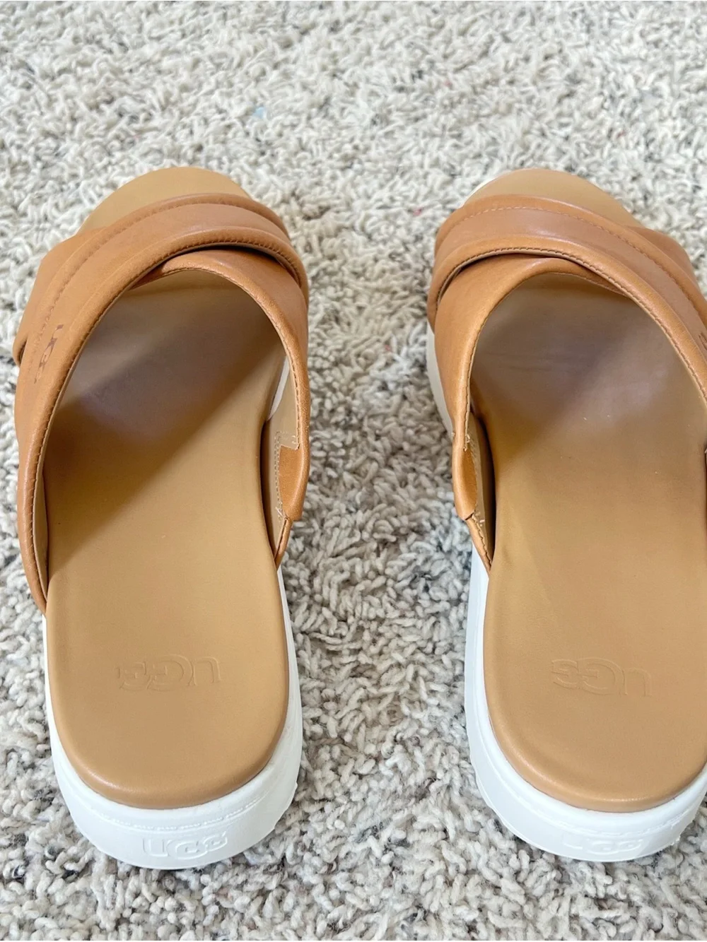 UGG Zayne Crossbody Slide Platform Sandals Leather Women’s Size 10 Brown Camel